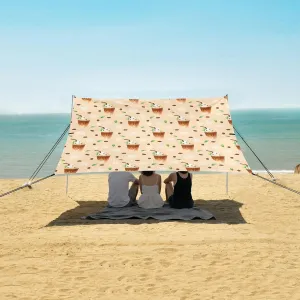 Cup of Coffee Seamless Pattern Beach Canopy Tent Anti-UV & Wind Resistant, Camping Sun Shelter Easy Setup Portable,Outdoor Shade Tents with Sandbags,Sand Shovels,Ground Pegs & Stability Poles