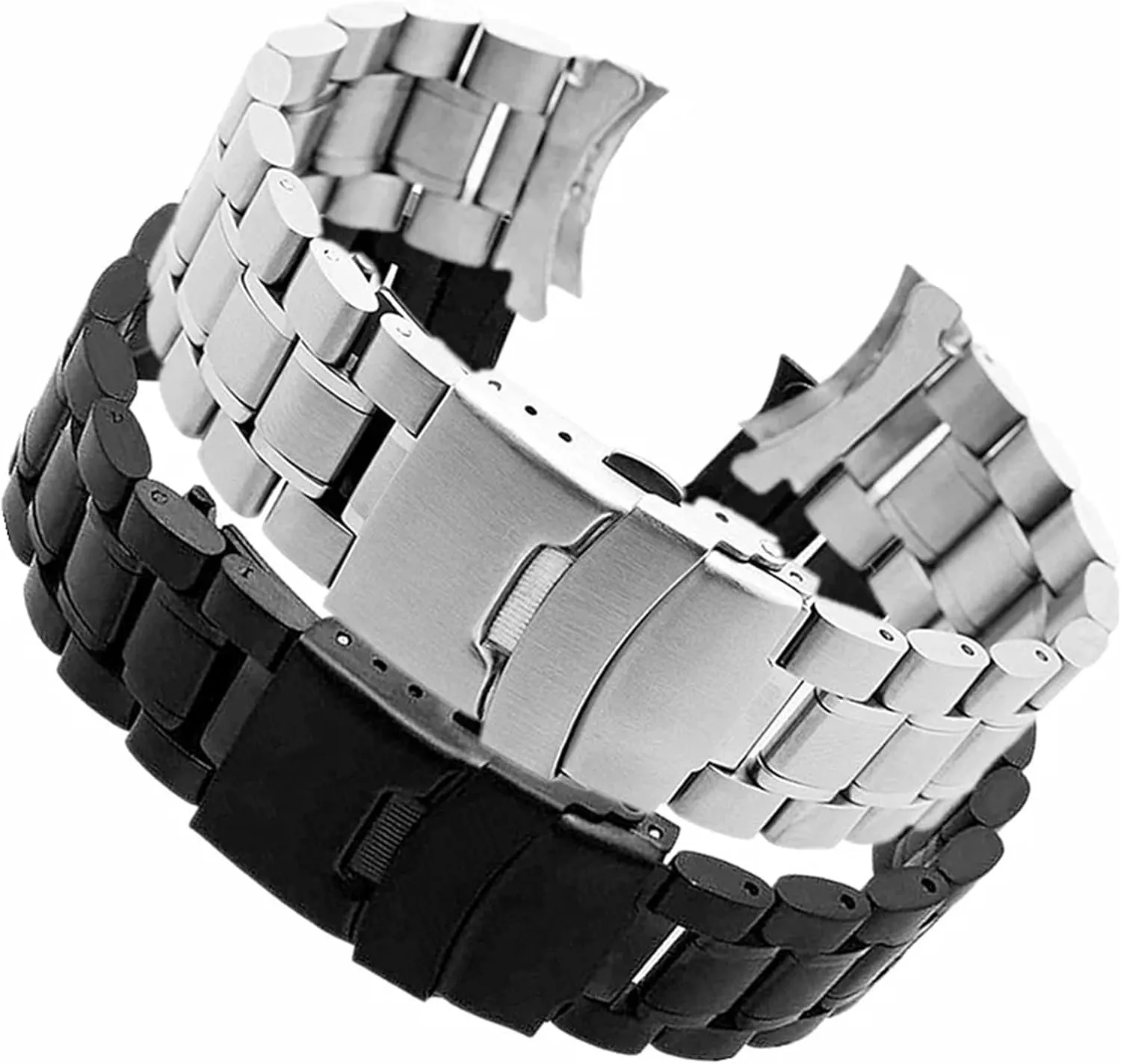 Curved End Replacement Watch Band 18mm 20mm 22mm 24mm Stainless Steel Watchband Double Lock Buckle Wrist Belt Watch Strap