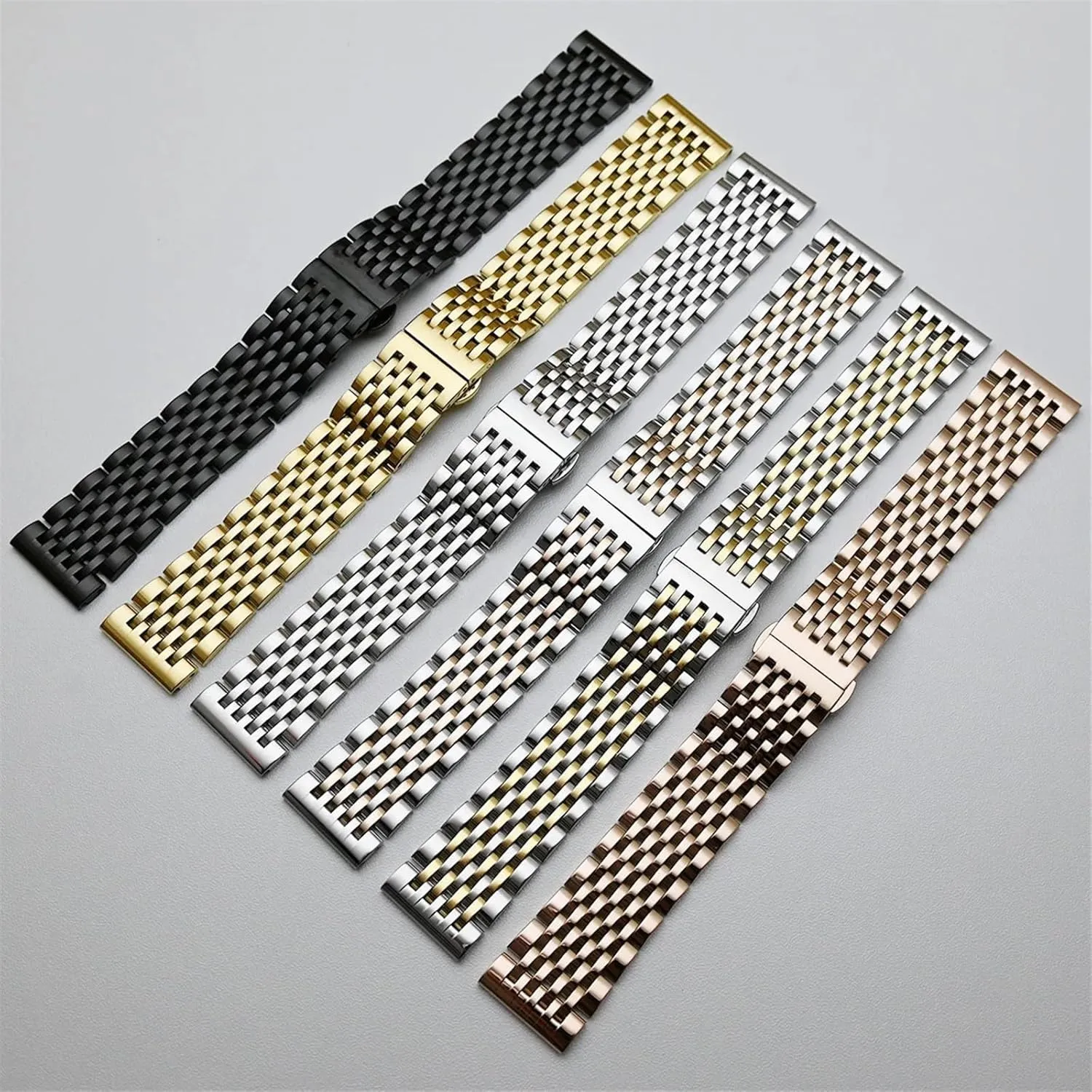 Curved End Stainless Steel Band 18mm 20mm 22mm Universal Replacement Buckle Strap Bracelet Silver Gold