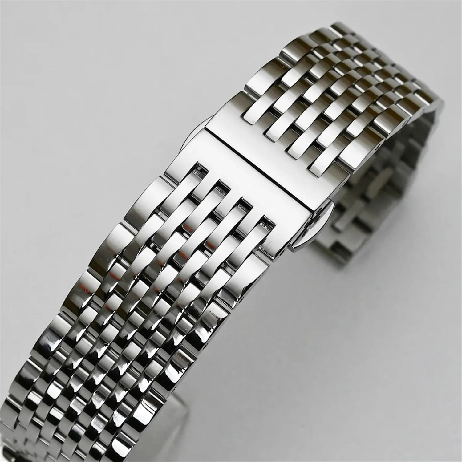Curved End Stainless Steel Band 18mm 20mm 22mm Universal Replacement Buckle Strap Bracelet Silver Gold