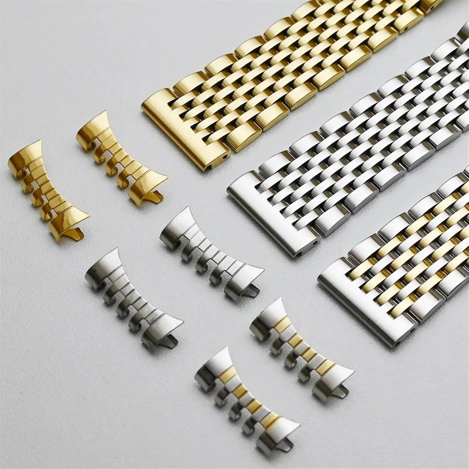 Curved End Stainless Steel Band 18mm 20mm 22mm Universal Replacement Buckle Strap Bracelet Silver Gold