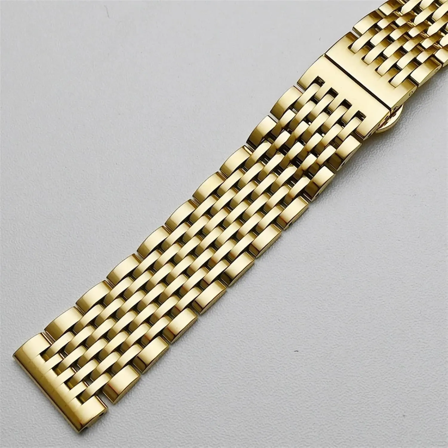 Curved End Stainless Steel Band 18mm 20mm 22mm Universal Replacement Buckle Strap Bracelet Silver Gold
