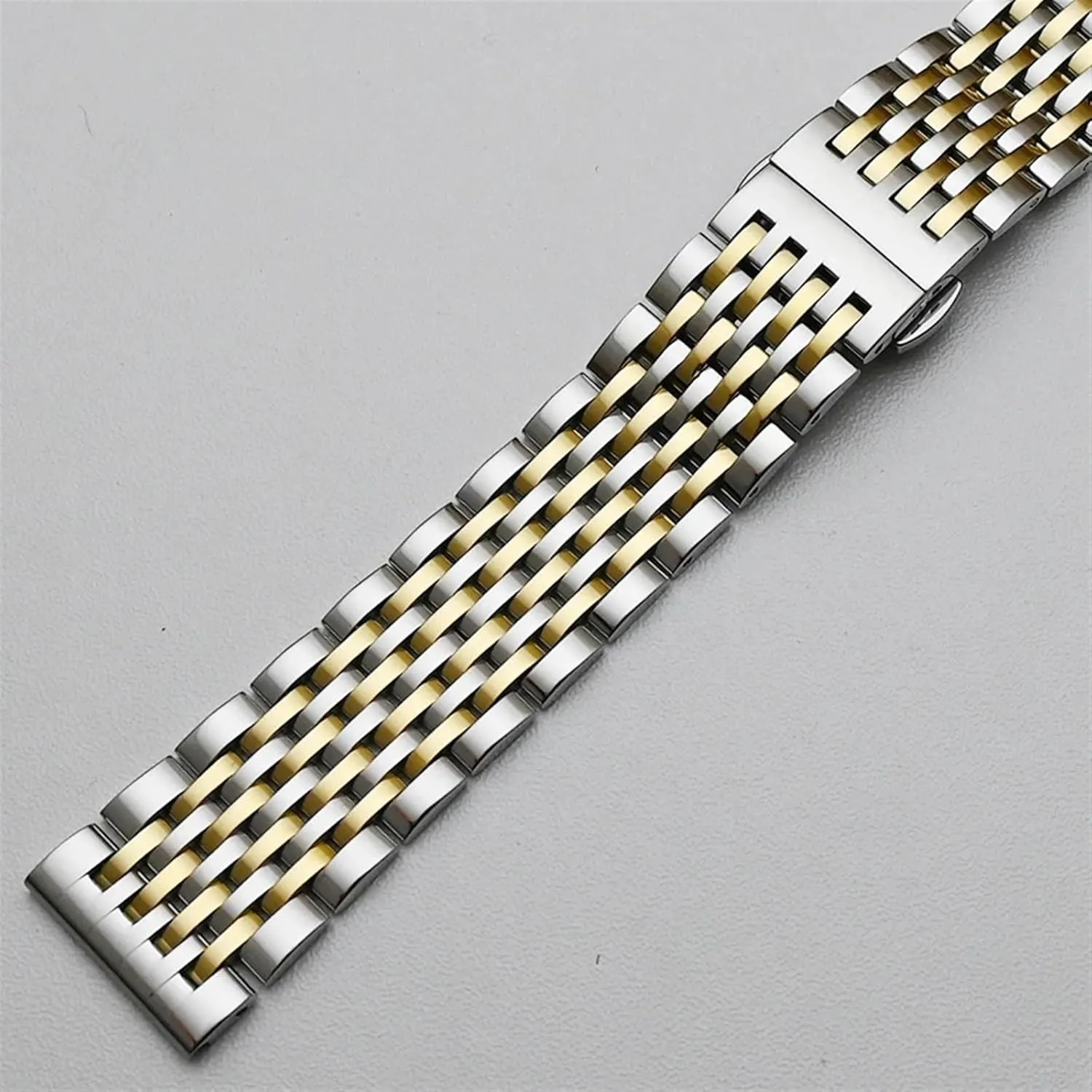 Curved End Stainless Steel Band 18mm 20mm 22mm Universal Replacement Buckle Strap Bracelet Silver Gold