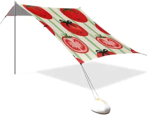 Cute Cartoon Tomato Red Designed UPF50  Foldable Beach Tent Water-Resistant Large Portable Sun Shelter with Sandbags, Sand Shovel, Poles for Camping, Picnics, Backyard & Fishing Silla con
