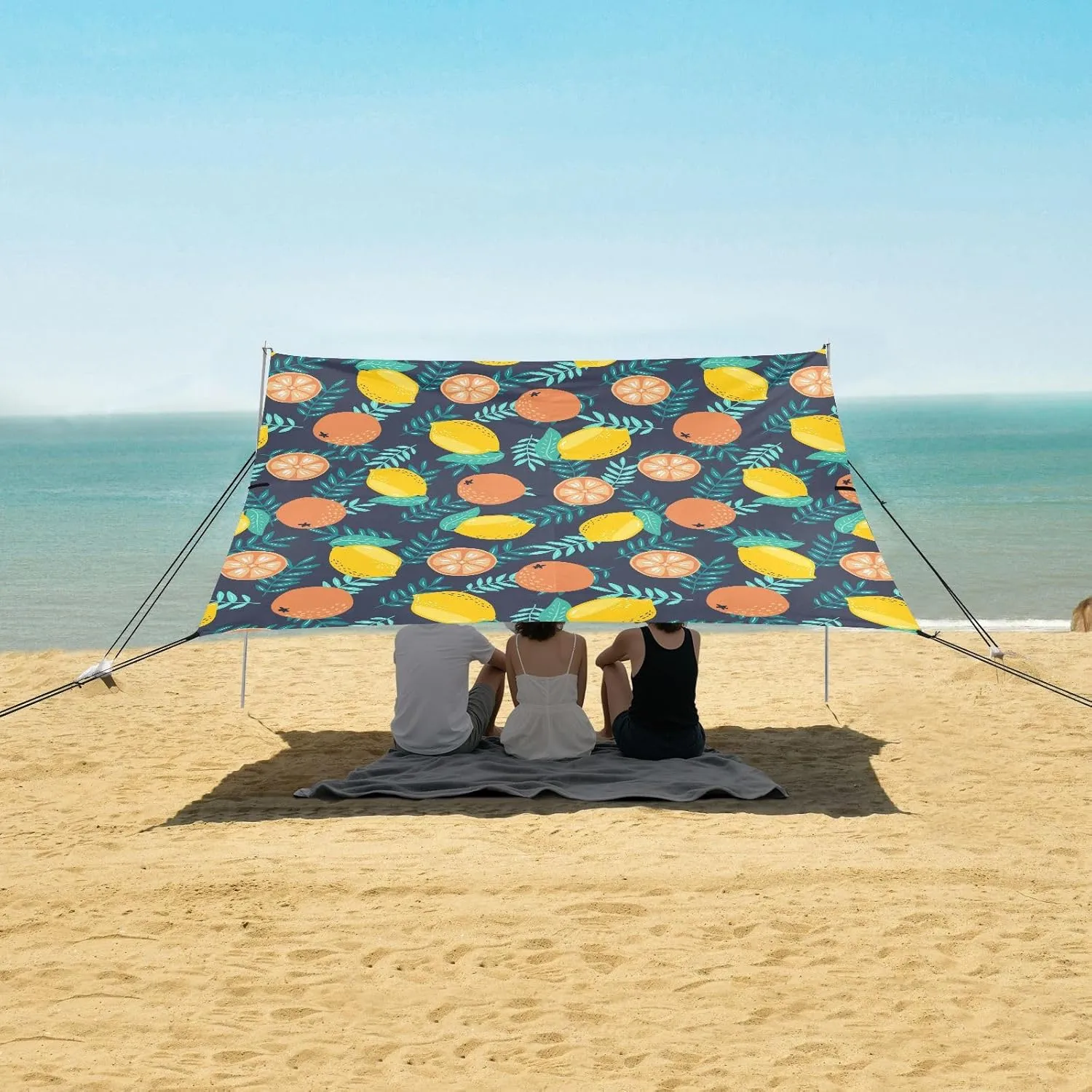 Cute Fruits Beach Camping Tent Sun Shelter for Whole Family, Lemon Orange Beach Shade Canopy with UPF50  UV Protection,Easy Set Up and Carry,Outdoor Shade for Trips, Fishing, Backyard Fun Picnic