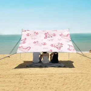 Cute Kawaii Little Axolotl Beach Canopy Tent Anti-UV & Wind Resistant, Camping Sun Shelter Easy Setup Portable,Outdoor Shade Tents with Sandbags,Sand Shovels,Ground Pegs & Stability Poles