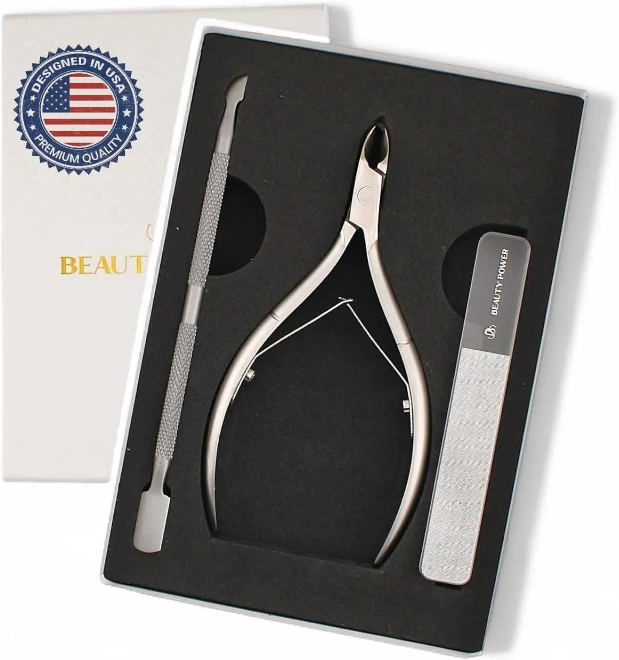 Cuticle Trimmer with Cuticle Pusher & Nano Nail File - Cuticle Nipper Cuticle Remover Nippers Professional Stainless Steel Cutter Clippers Pedicure Manicure Tools for Fingernails Toenails