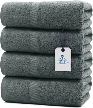DAN RIVER 100% Ring Spun Cotton Premium Bath Towels, 27x54 inches, Pack of 4, Grey, 550 GSM - Soft, Lightweight, Highly Absorbent Towels for Bathroom, Spa, Gym, Perfect for Daily use