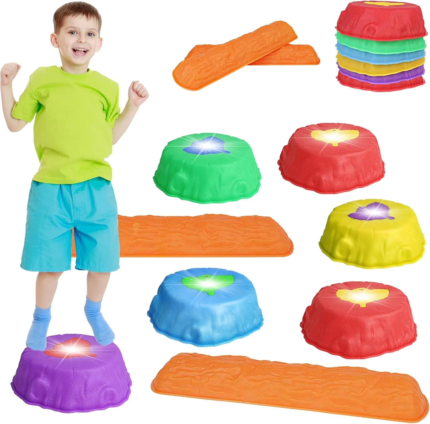 deAO Balance Stepping Stones for Kids,8 Pcs Non-Slip Toddler Balance Stepping Stones,Coordination Skills Game Toys Obstacle Courses Sensory Toys for Toddlers 3  Outdoor Indoor Play