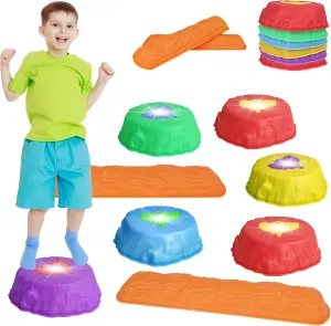 deAO Balance Stepping Stones for Kids,8 Pcs Non-Slip Toddler Balance Stepping Stones,Coordination Skills Game Toys Obstacle Courses Sensory Toys for Toddlers 3  Outdoor Indoor Play