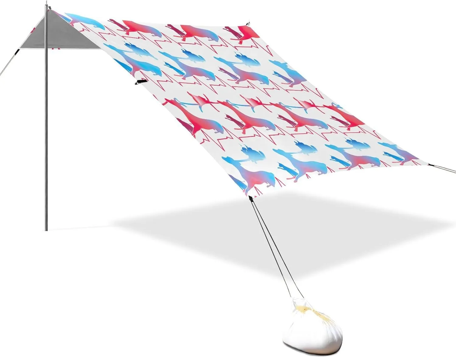 Deer Cat Heartbeat Line Canopy Beach Tent Sun Shade Outdoor Patio Decorative Camping Sun Shelter 9.2 × 10.5 FT Wind Sail Shade with Anchor Poles Easy up