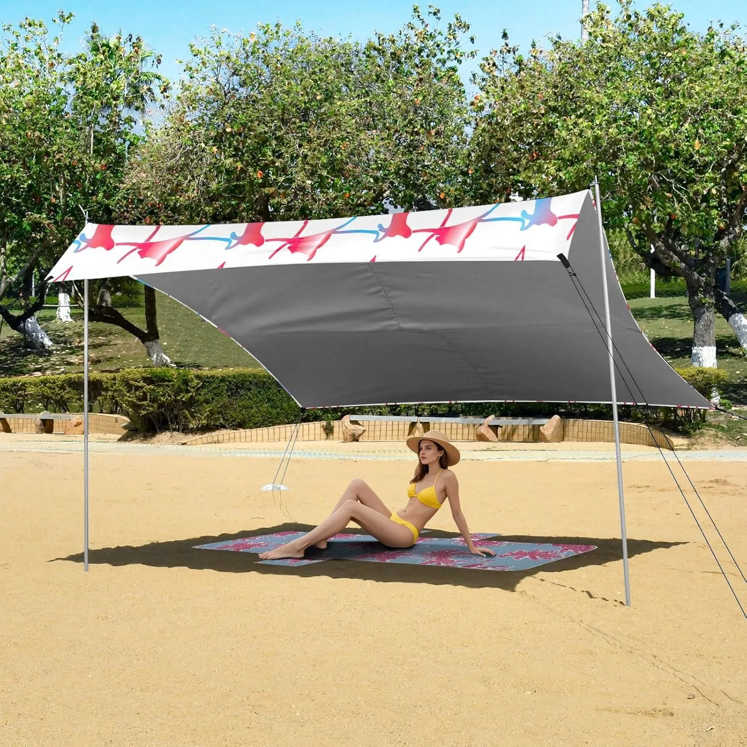 Deer Cat Heartbeat Line Canopy Beach Tent Sun Shade Outdoor Patio Decorative Camping Sun Shelter 9.2 × 10.5 FT Wind Sail Shade with Anchor Poles Easy up