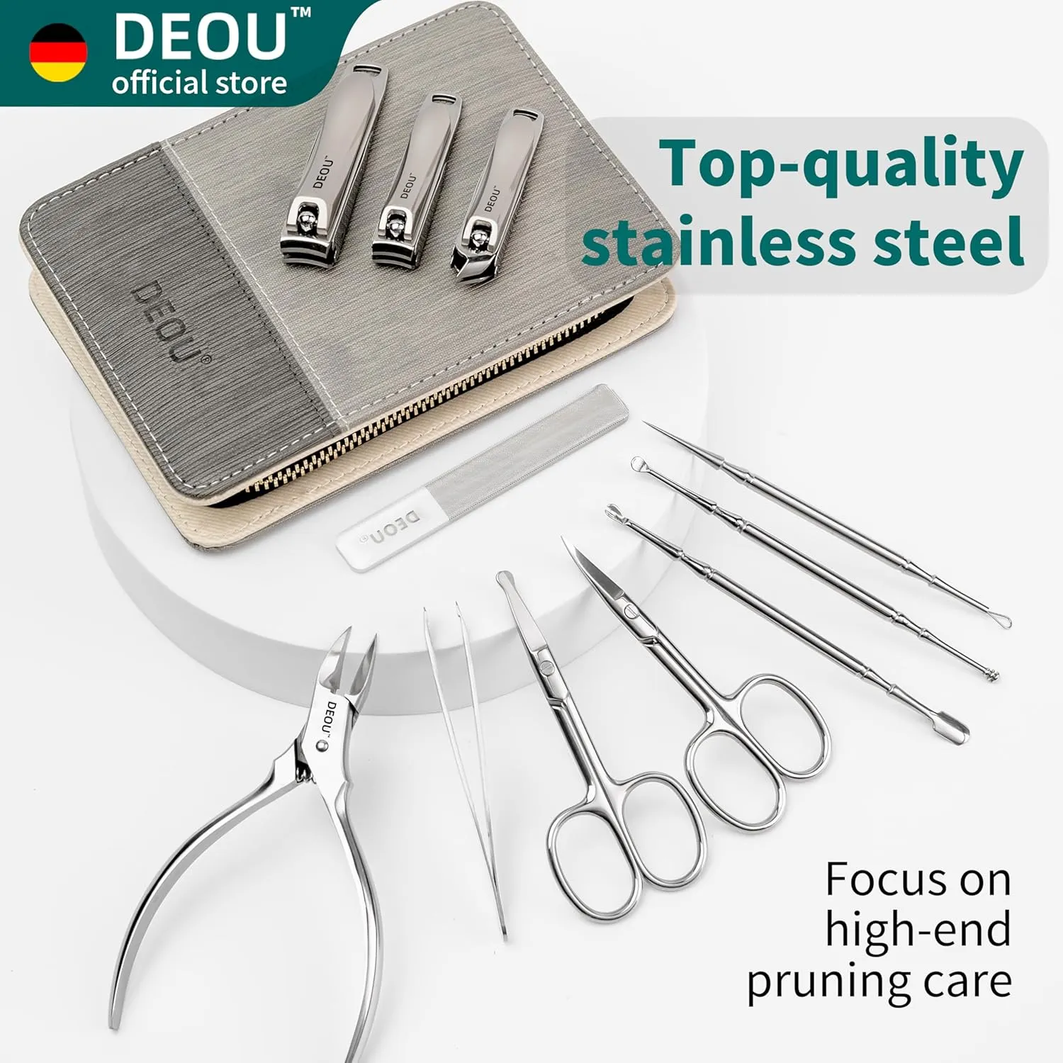 DEOU Manicure Sets Nail Clippers Stainless Steel Manicure and Pedicure kit Girls Professional Nail Files and Men's Grooming Scissors Tools for Home Personal Care or Gifts (Gray)