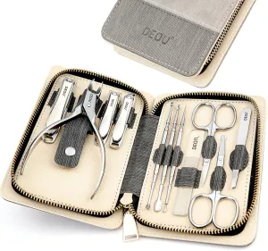 DEOU Manicure Sets Nail Clippers Stainless Steel Manicure and Pedicure kit Girls Professional Nail Files and Men's Grooming Scissors Tools for Home Personal Care or Gifts (Gray)