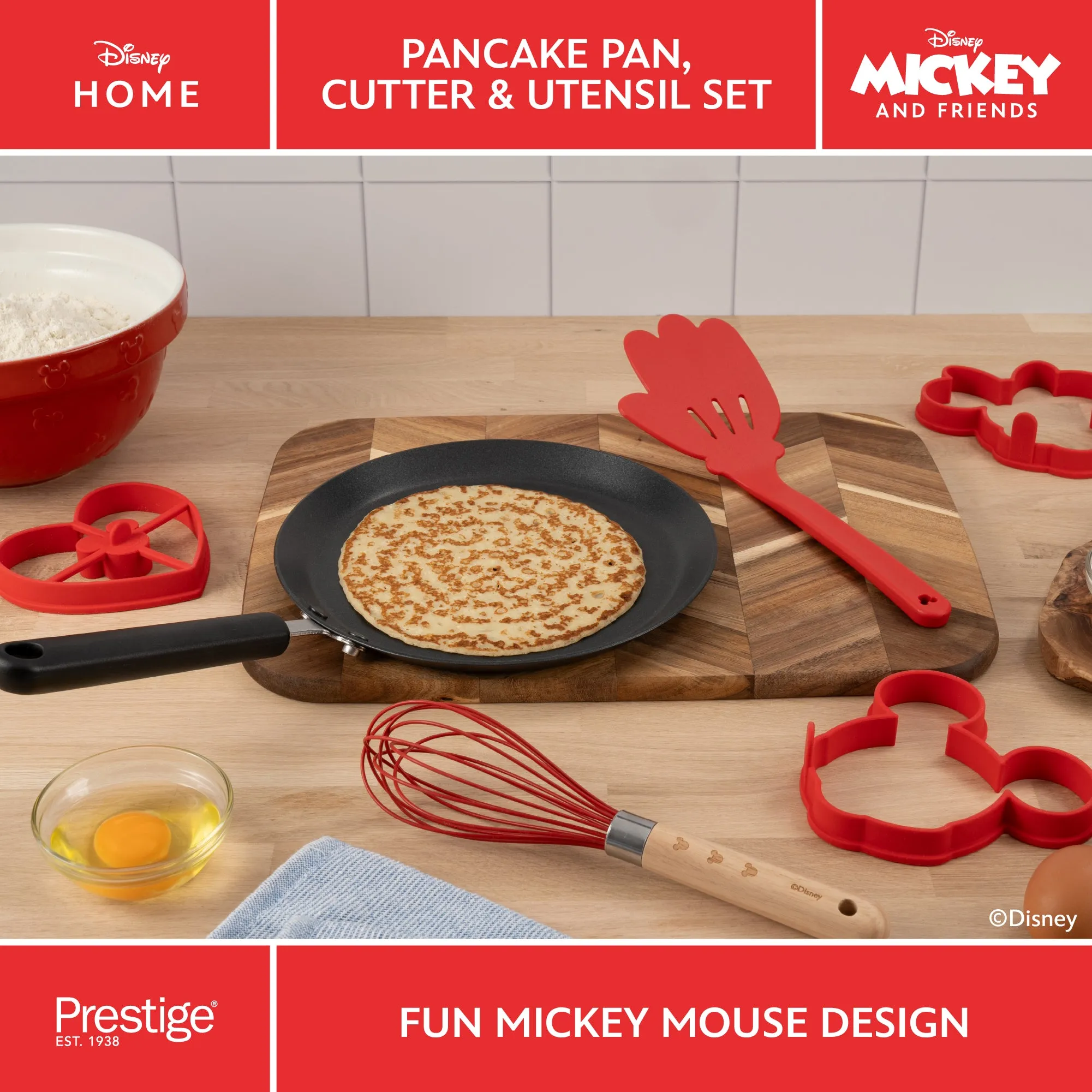 Disney Non-Stick Pancake Pan, Cutter & Utensil Set