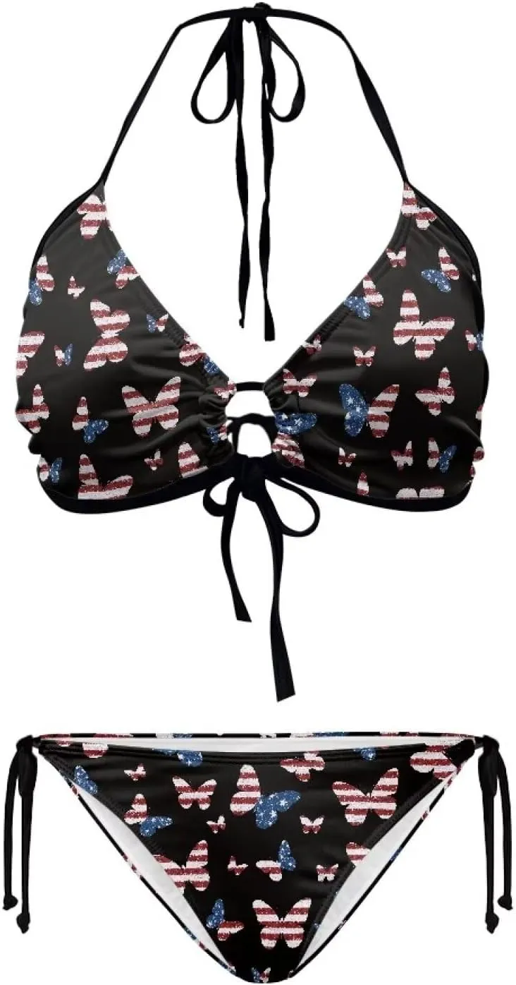DISNIMO Women's String Two Piece Halter Top Triangle Bikini Set with Tie Side Bottom Sexy Swimsuit Bathing Suits