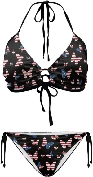 DISNIMO Women's String Two Piece Halter Top Triangle Bikini Set with Tie Side Bottom Sexy Swimsuit Bathing Suits