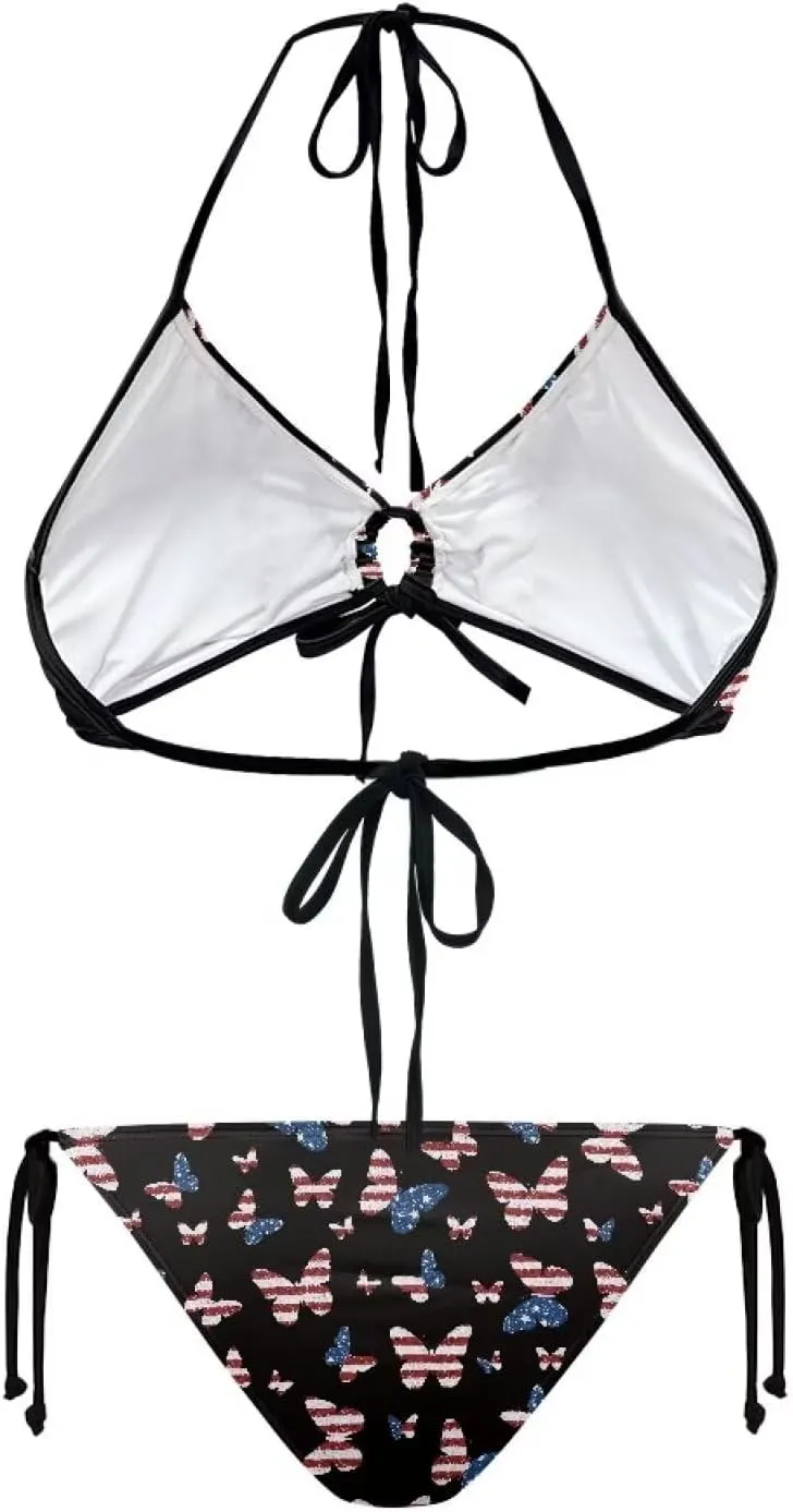 DISNIMO Women's String Two Piece Halter Top Triangle Bikini Set with Tie Side Bottom Sexy Swimsuit Bathing Suits