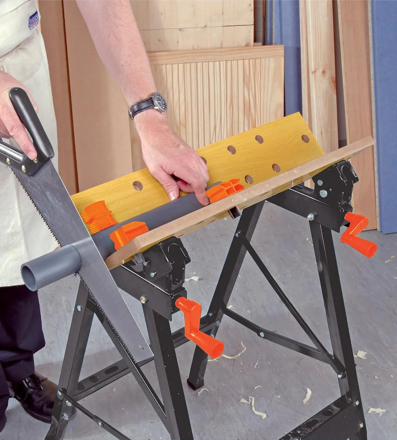 Disston OmniTable Lite Portable Workbench Worktable Fully Adjustable Tilting Table is Great for Clamping.