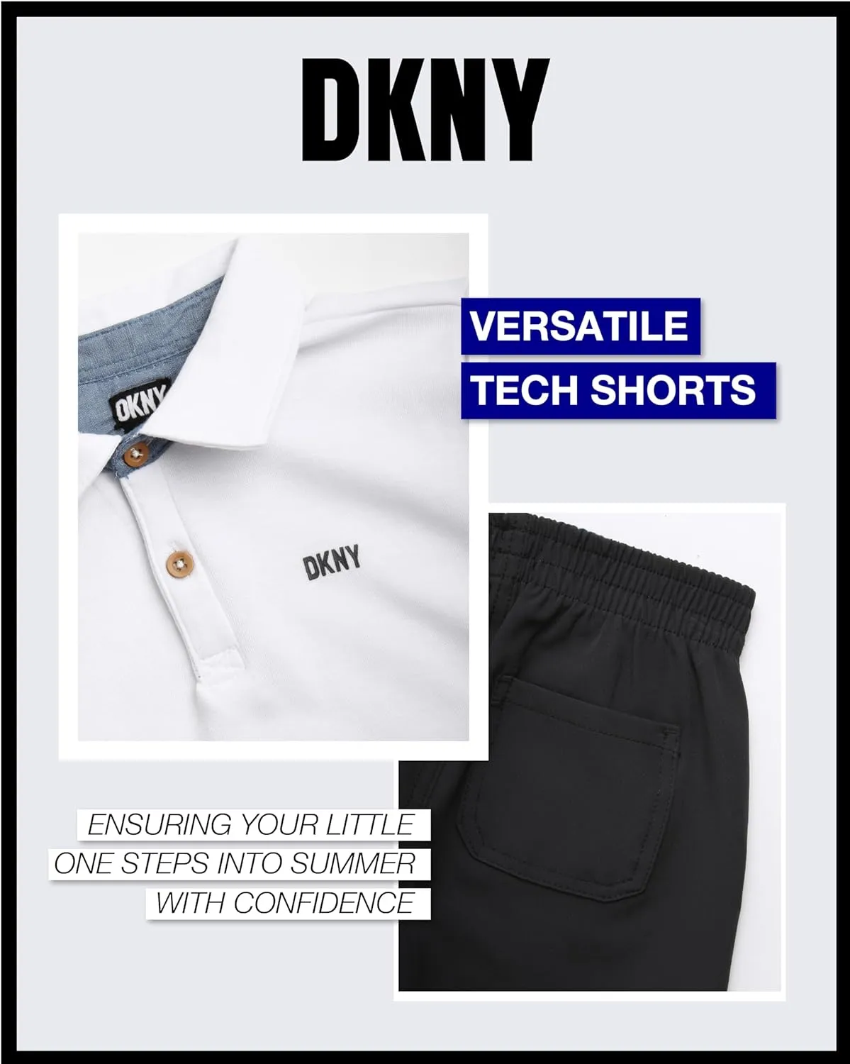 DKNY Boys' Short Set - 2 Piece Short Sleeve Collared Polo Shirt and Lightweight Stretch Tech Shorts (Sizes: 2T-7)