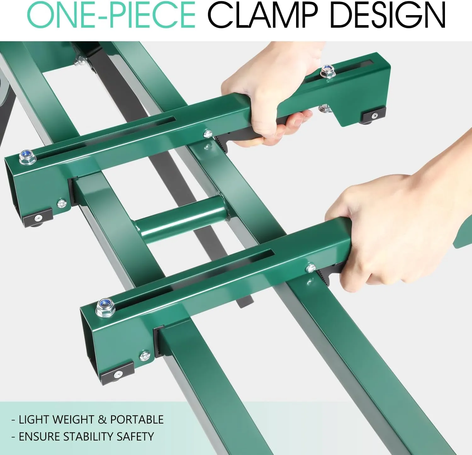 DNA MOTORING Miter Saw Stand Quick Attach Tool Compact & Folding, 220LB Capacity, Max. Sliding Rail 92.5", Quick Release Mounting Brackets, Green, TOOLS-00463