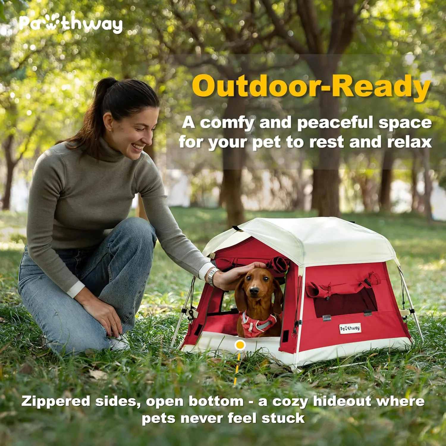 Dog Tent Cotton Fabric, Aluminum Poles and Camping Mat, Outdoor Weatherproof, Dog House Outdoor, Breathable with 2 Side Windows, Portable and Collapsible (Red, Small)