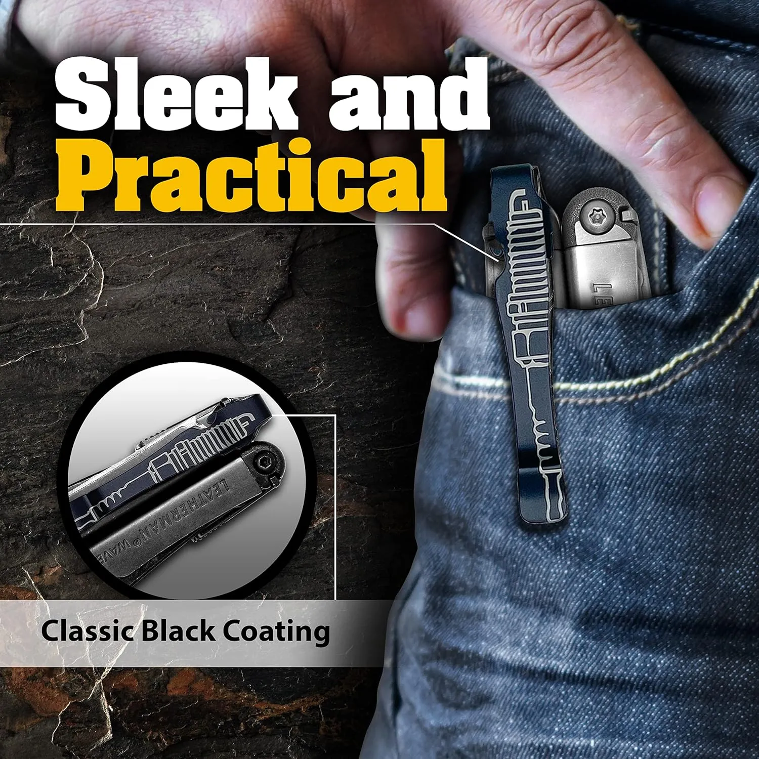 Donk! Pocket Clip for Leatherman Wave, Wave Plus , Surge & Charge AL, ALX, Ti, XTi - Titanium TC4 - Custom Designs - Quick Release - Extra Carry Options ‘Sparka’