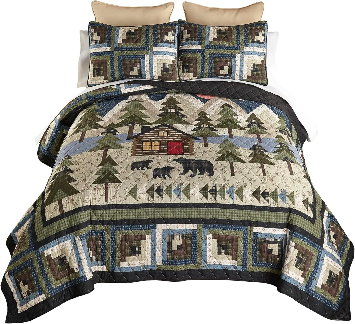 Donna Sharp Queen Bedding Set - 3 Piece - Forest Hill Lightweight Lodge Quilt Set with Queen Quilt and Two Standard Size Pillow Shams - Machine Washable
