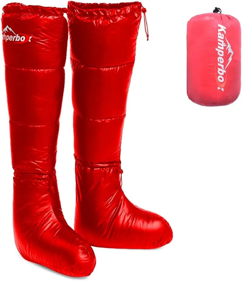 doorslay Winter Down Booties Socks Warm Soft Windproof Long Sleeping Slippers with Adjustable Drawstring for Men Women
