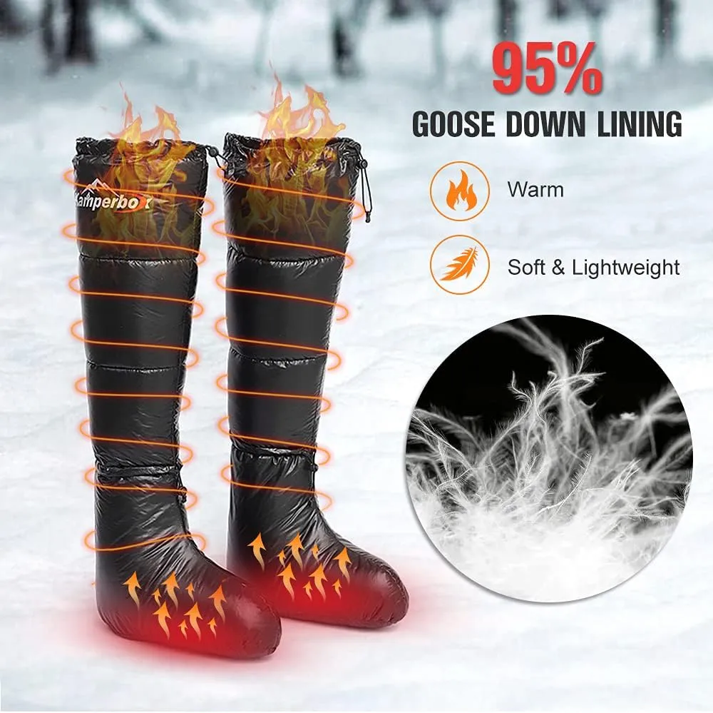 doorslay Winter Down Booties Socks Warm Soft Windproof Long Sleeping Slippers with Adjustable Drawstring for Men Women