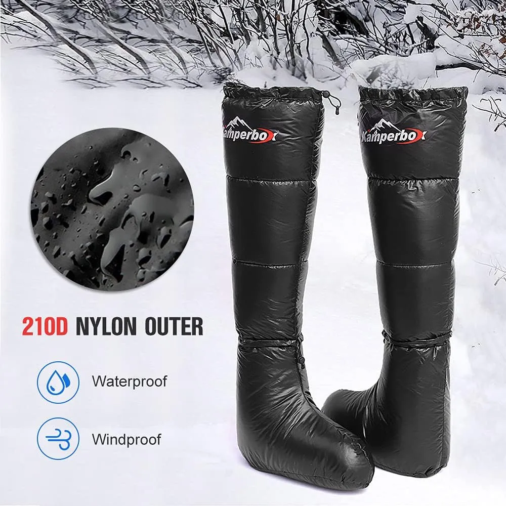 doorslay Winter Down Booties Socks Warm Soft Windproof Long Sleeping Slippers with Adjustable Drawstring for Men Women