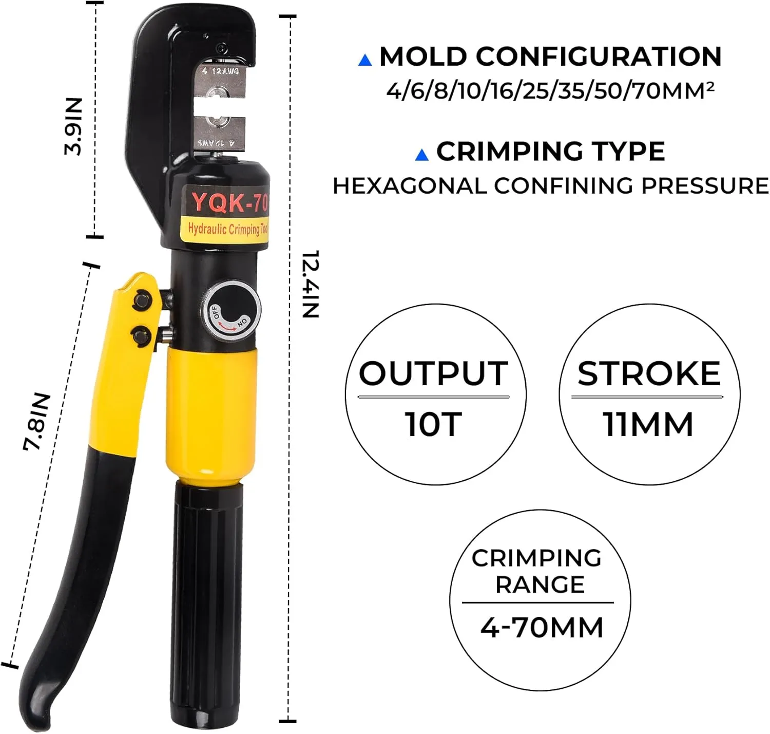 Doppy Hydraulic Crimping Hand Tool 10 Ton 12-2/0 AWG Wire Hydraulic Crimping Tool Set Cable Lug Terminal Crimper
