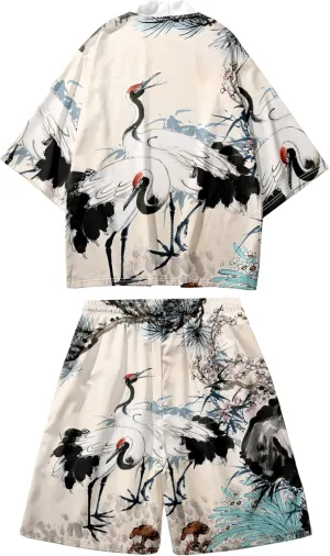 DOSLAVIDA Men's Japanese Style Kimono Set Lightweight Open Front Cardigan Suits Stylish Two Piece Summer Beach Outfits