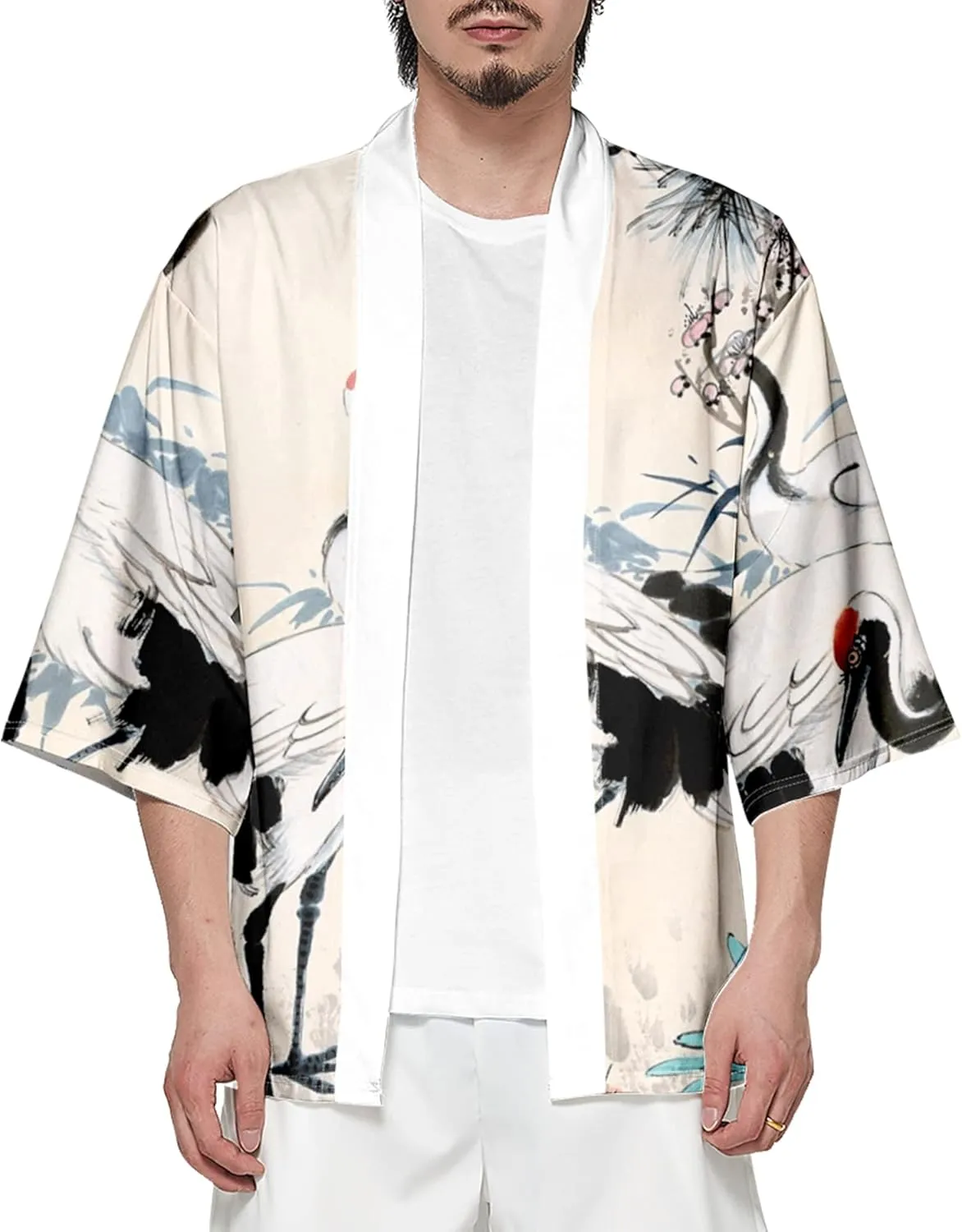 DOSLAVIDA Men's Japanese Style Kimono Set Lightweight Open Front Cardigan Suits Stylish Two Piece Summer Beach Outfits
