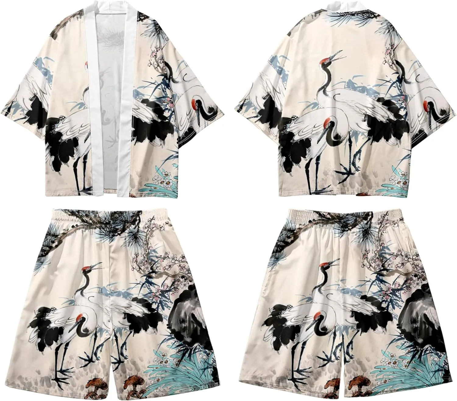 DOSLAVIDA Men's Japanese Style Kimono Set Lightweight Open Front Cardigan Suits Stylish Two Piece Summer Beach Outfits