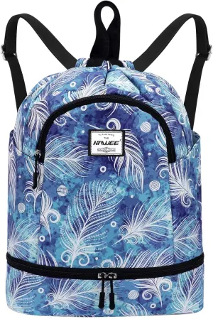 Dry Wet Drawstring Backpack with Shoe Compartment for Women Adjustable Gym Bag