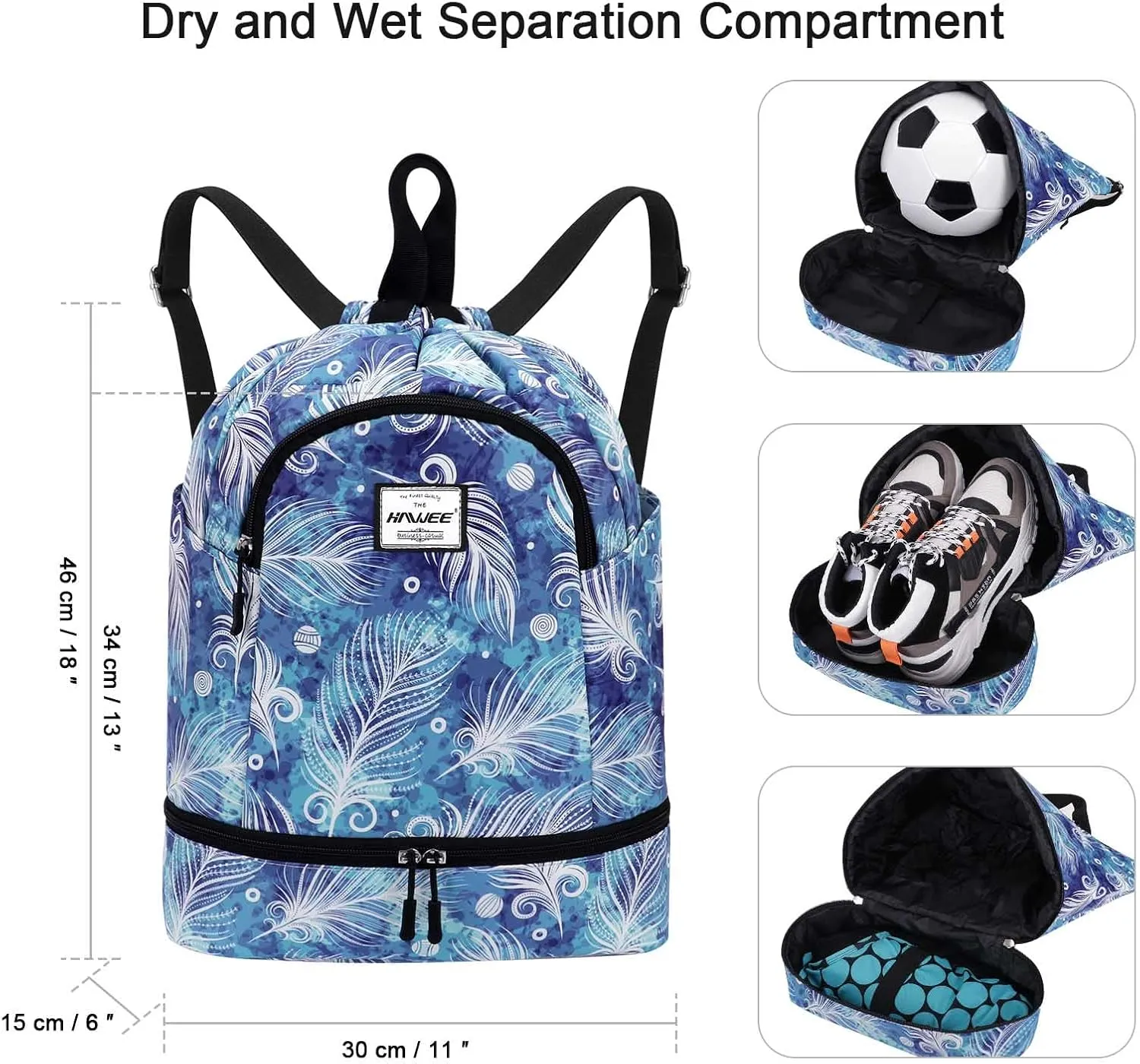 Dry Wet Drawstring Backpack with Shoe Compartment for Women Adjustable Gym Bag