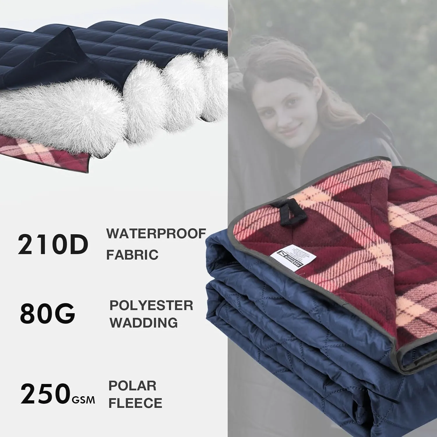 DUKUSEEK Hooded Outdoor Blanket, Extra Large 79" x 59" Waterproof Camping Blanket, Quilted, Thick Fleece, Warm, Windproof, Sand Proof, Portable and Wear-Resistant, Perfect for Stadium, Picnic…