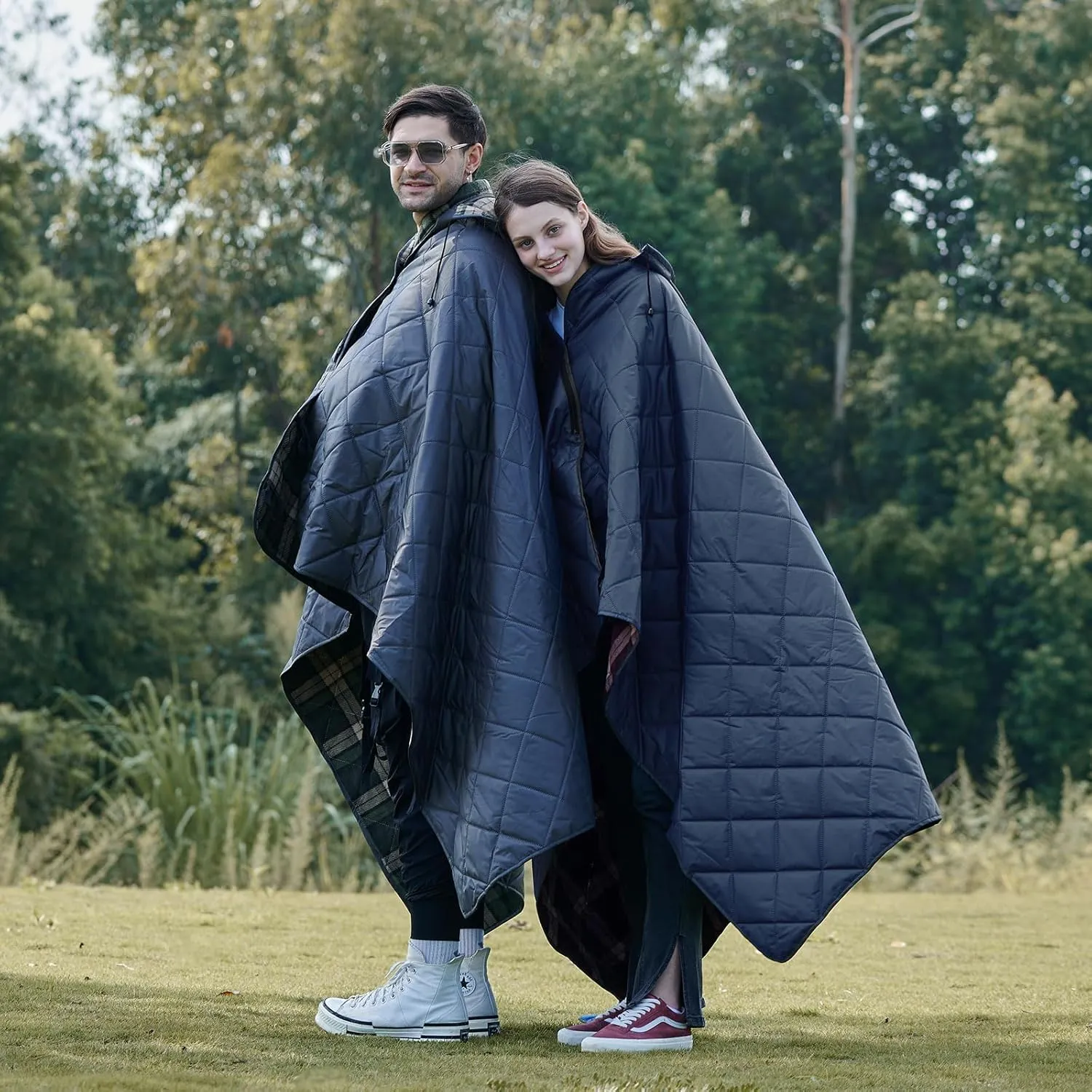 DUKUSEEK Hooded Outdoor Blanket, Extra Large 79" x 59" Waterproof Camping Blanket, Quilted, Thick Fleece, Warm, Windproof, Sand Proof, Portable and Wear-Resistant, Perfect for Stadium, Picnic…