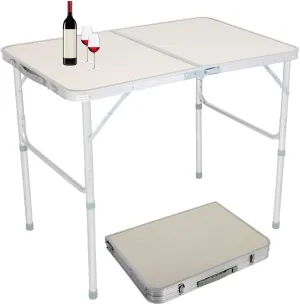 DUPOINT Folding Table 4 Foot Adjustable Height Table, Lightweight and Portable Table for Camping and Picnic, Aluminum Alloy Folding Table