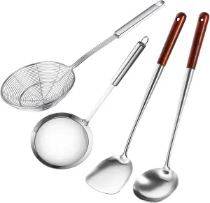 Durable 304 Stainless Steel Canning Ladle Oil Soup Spoon,Fat Skimmer Spoon Hot Pot Fine Mesh Food Strainer Spider Strainer (4PCS)