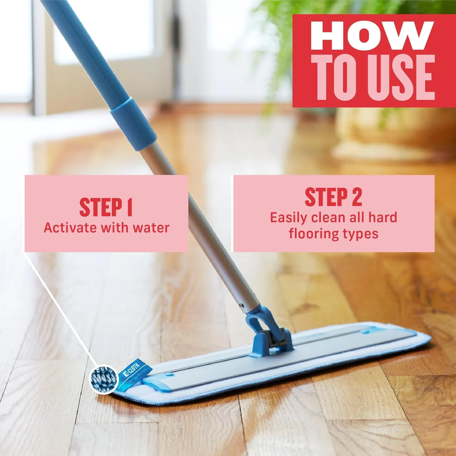 E-Cloth Deep Clean Microfiber Mop - Multi-Surface Cleaning & Dust Mop for Hardwood Floors, Stone, Laminate, or Tile Scrubbing - Floor Mops for Cleaning - 1 Reusable Mop Pad