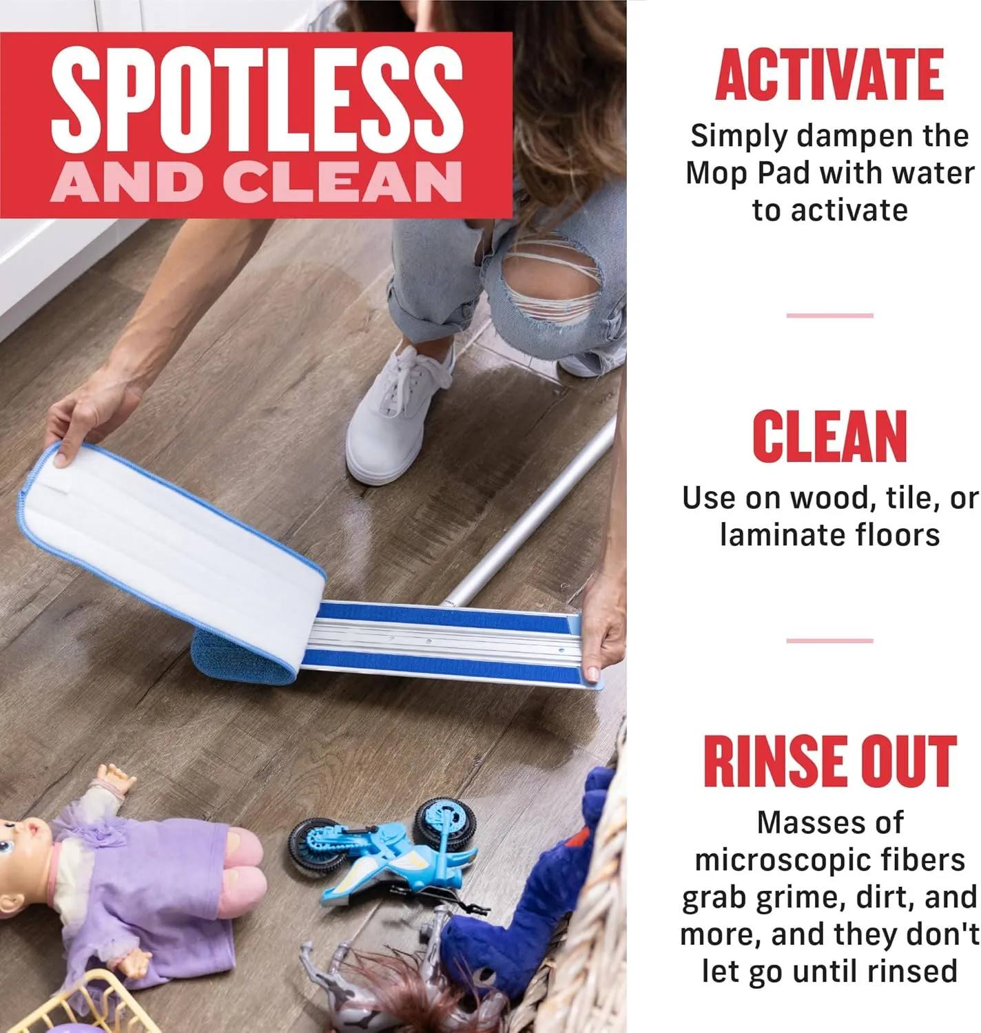E-Cloth Deep Clean Microfiber Mop - Multi-Surface Cleaning & Dust Mop for Hardwood Floors, Stone, Laminate, or Tile Scrubbing - Floor Mops for Cleaning - 1 Reusable Mop Pad