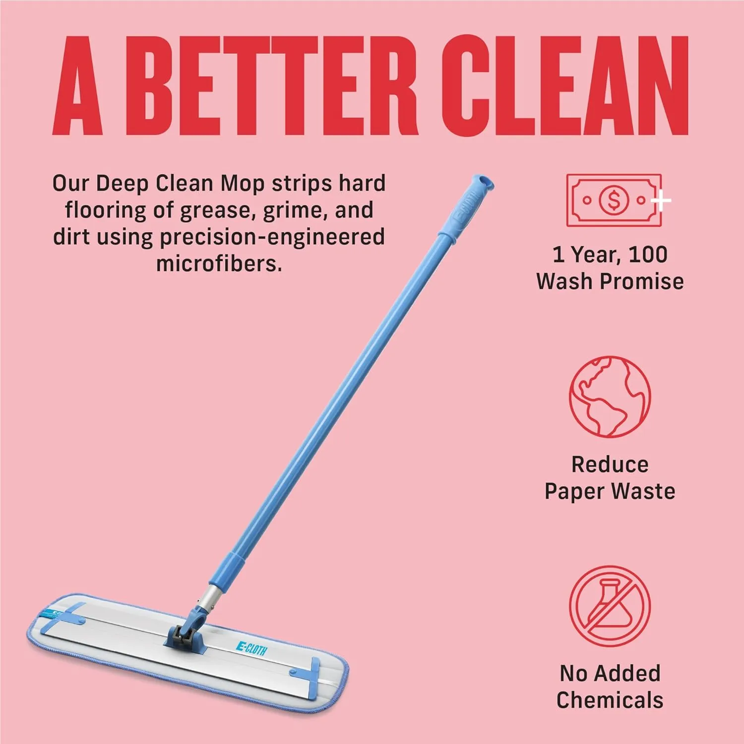 E-Cloth Deep Clean Microfiber Mop - Multi-Surface Cleaning & Dust Mop for Hardwood Floors, Stone, Laminate, or Tile Scrubbing - Floor Mops for Cleaning - 1 Reusable Mop Pad