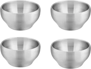 E-far Bowls for Kids Toddlers, 12 Ounce Double-deck 18/10 Stainless Steel Bowls for Baby Children, Healthy & Matte Finish, Insulated & Shatterproof - Set of 4