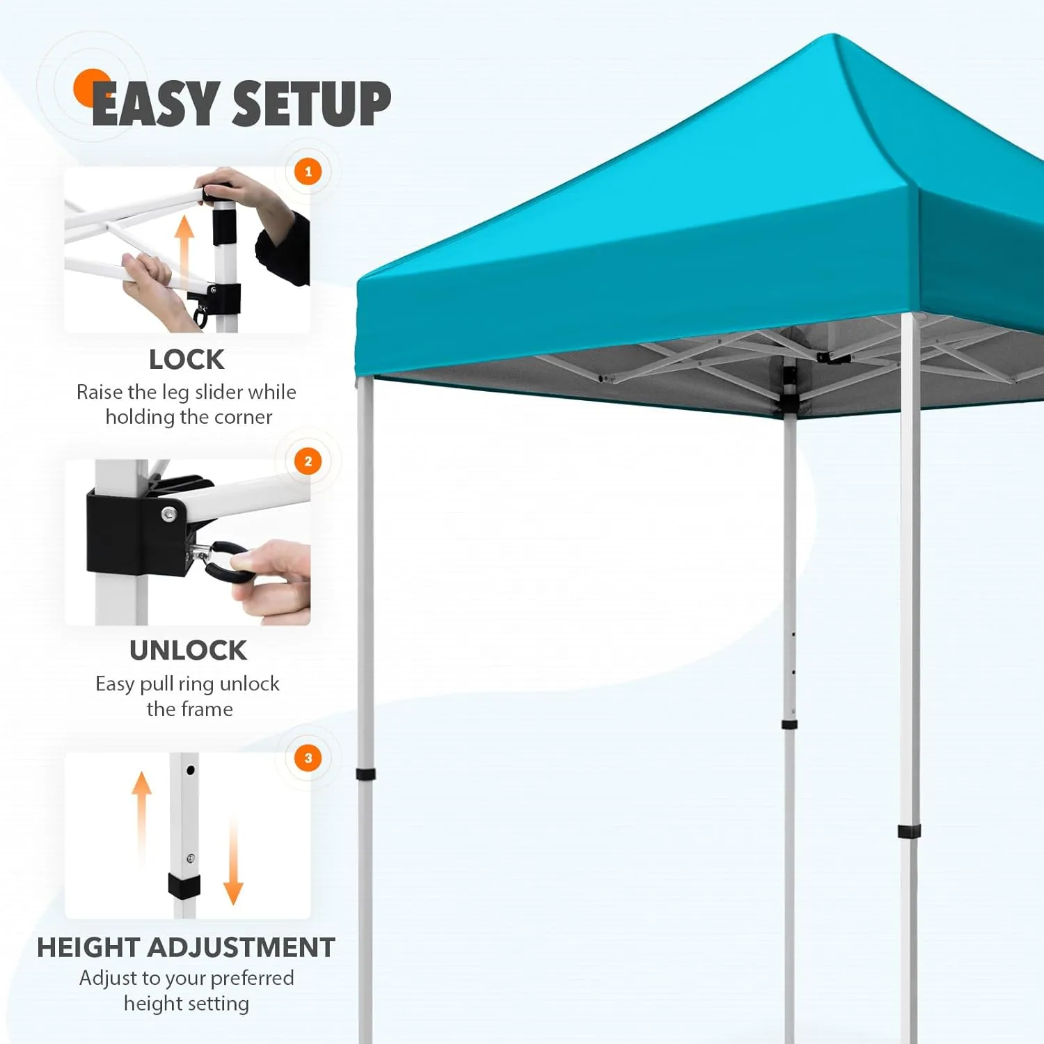 EAGLE PEAK 5x5 Pop Up Canopy Tent Instant Outdoor Canopy Easy Set-up Straight Leg Folding Shelter, Turquoise