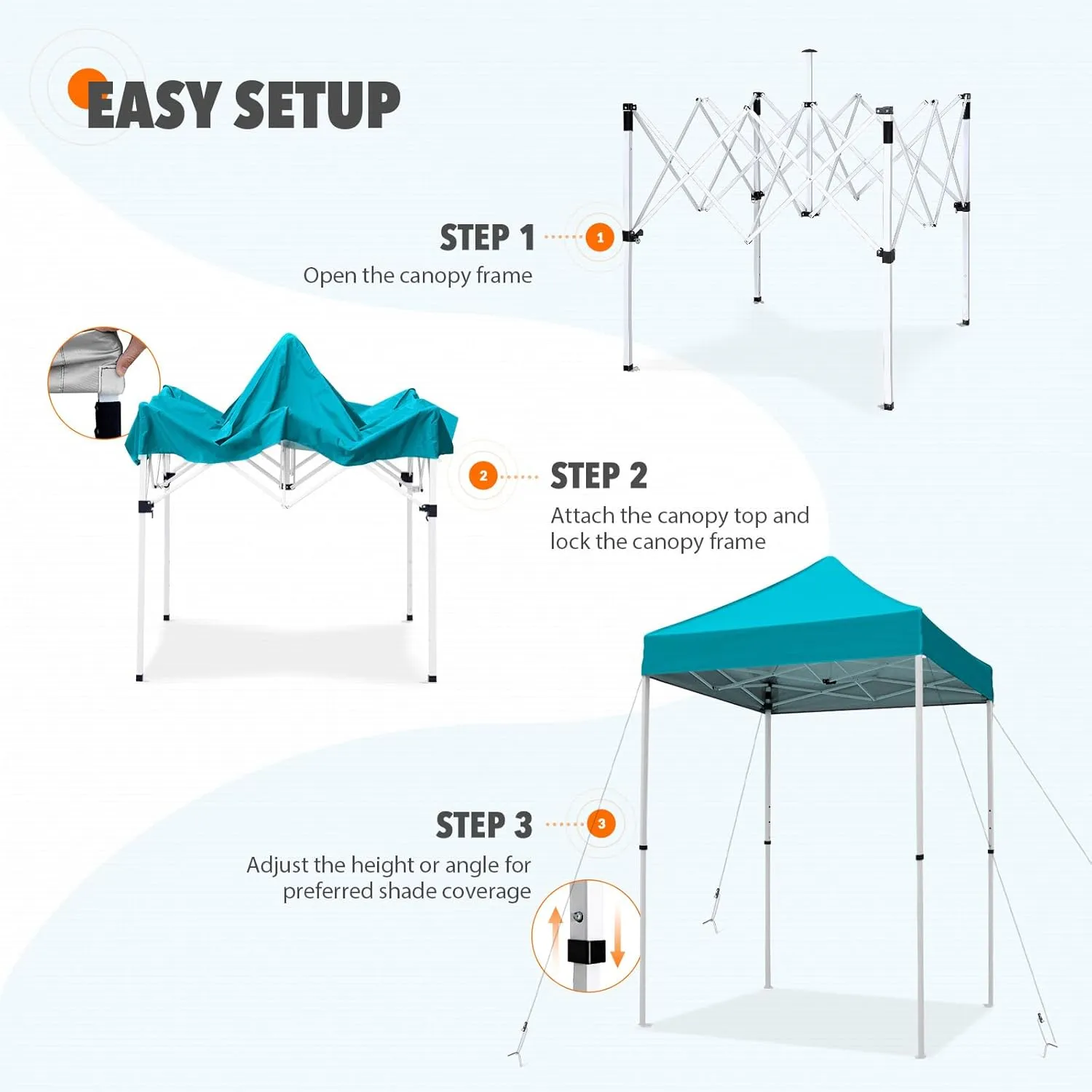 EAGLE PEAK 5x5 Pop Up Canopy Tent Instant Outdoor Canopy Easy Set-up Straight Leg Folding Shelter, Turquoise