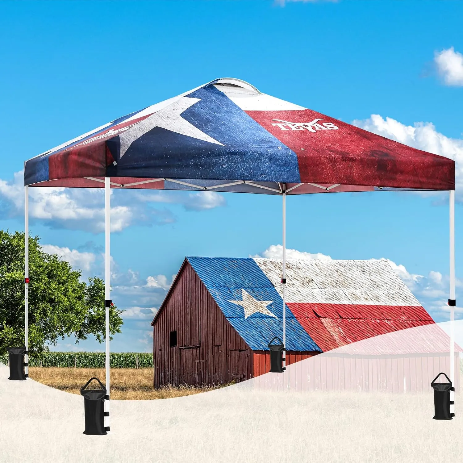 EAGLE PEAK Pop Up Canopy Tent with Wheeled Carry Bag, 8 Stakes, 4 Ropes, 4 Weight Bags, Easy Set Up Tent Canopy, 10x10 ft, 100sqft of Shade, Texas Pride