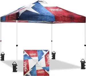 EAGLE PEAK Pop Up Canopy Tent with Wheeled Carry Bag, 8 Stakes, 4 Ropes, 4 Weight Bags, Easy Set Up Tent Canopy, 10x10 ft, 100sqft of Shade, Texas Pride