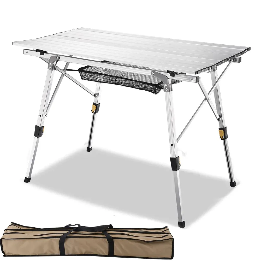 Easy Roll Aluminum Camping & Picnic Table (27x27.5in) - Heavy Duty